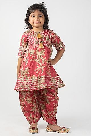 red mysore silk kurta set for girls