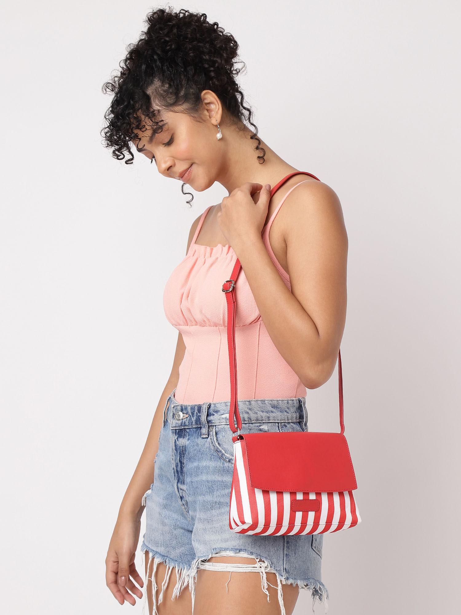 red nautical striped sling bag for women