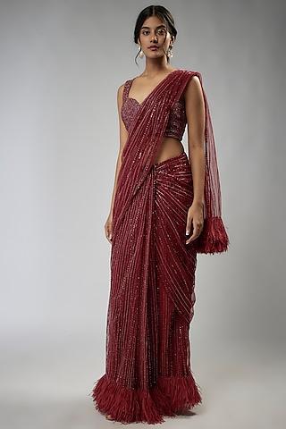 red net & viscose embroidered saree set