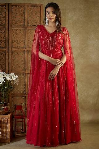 red net embroidered gown