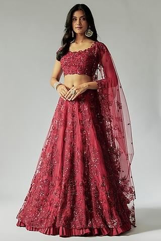 red net hand embroidered lehenga set