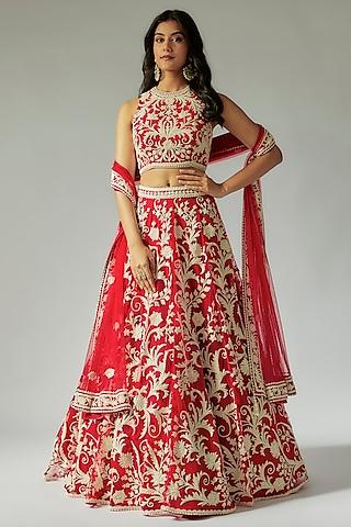 red net hand embroidered lehenga set