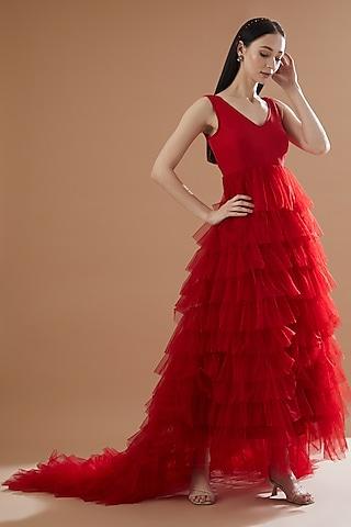 red net layered gown