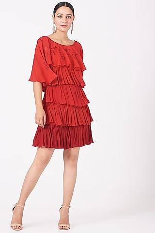 red ombre ruffled dress