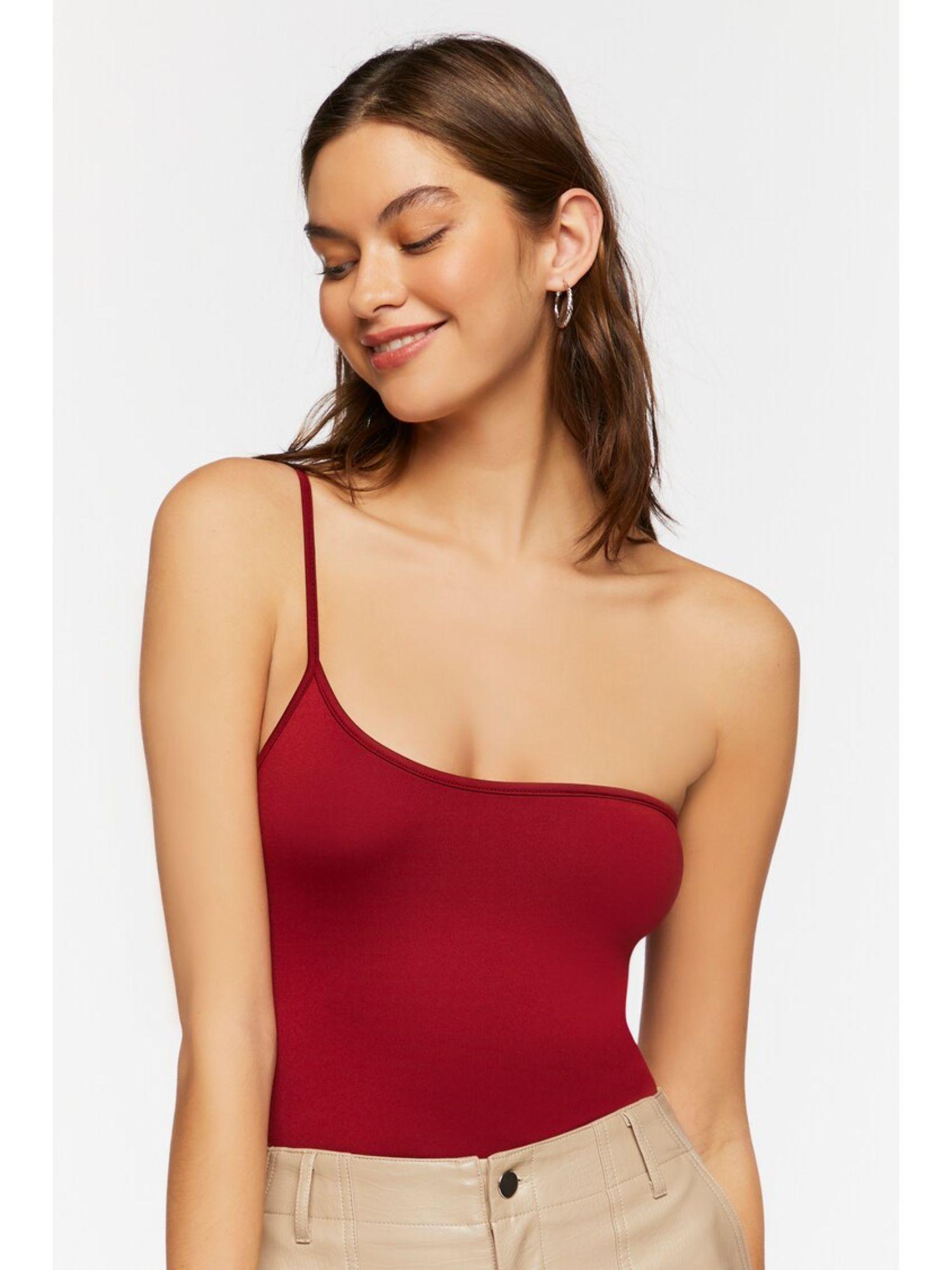 red one shoulder bodysuit