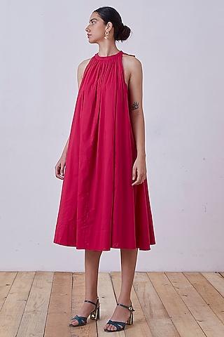 red organic cotton voile midi dress