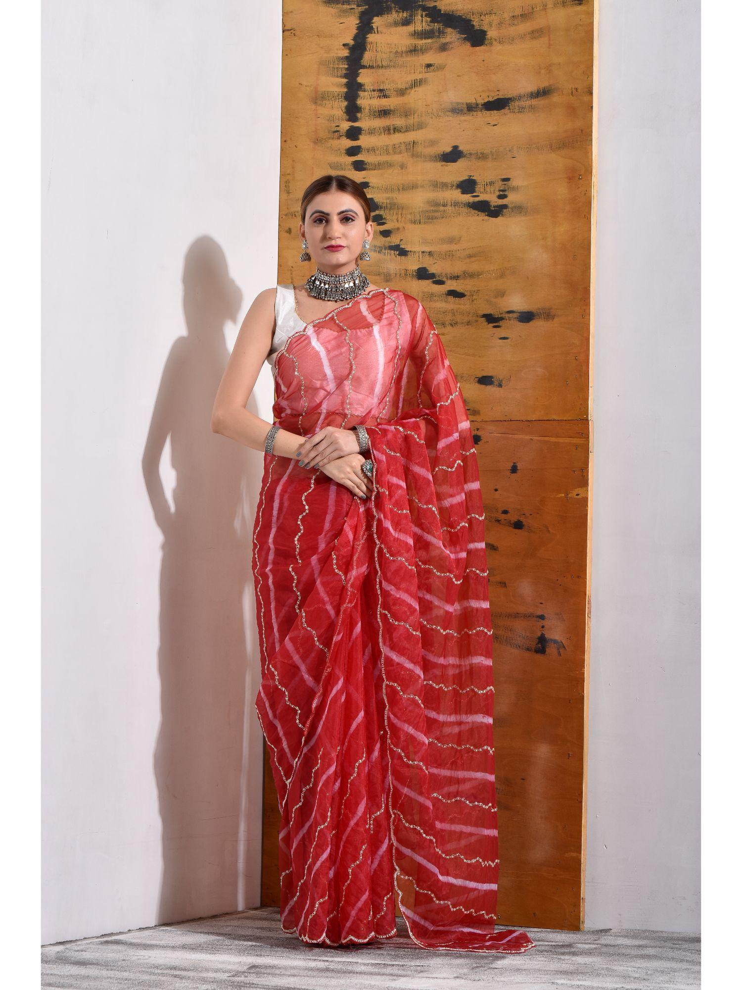 red organza bridal saree with unstitched blouse