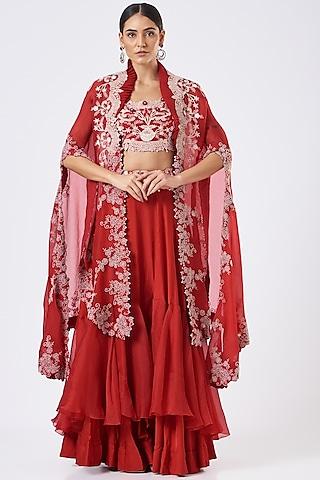 red organza cape set