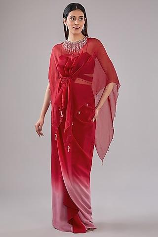 red organza glass beads embroidered cape set