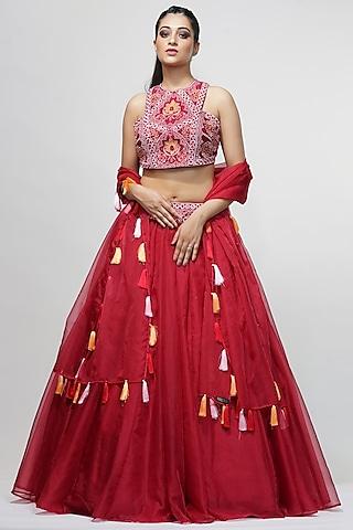 red organza lehenga set