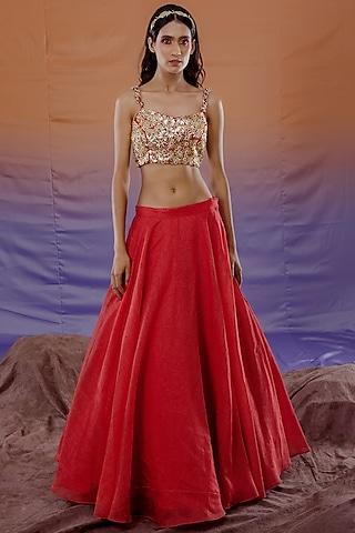 red organza lehenga set