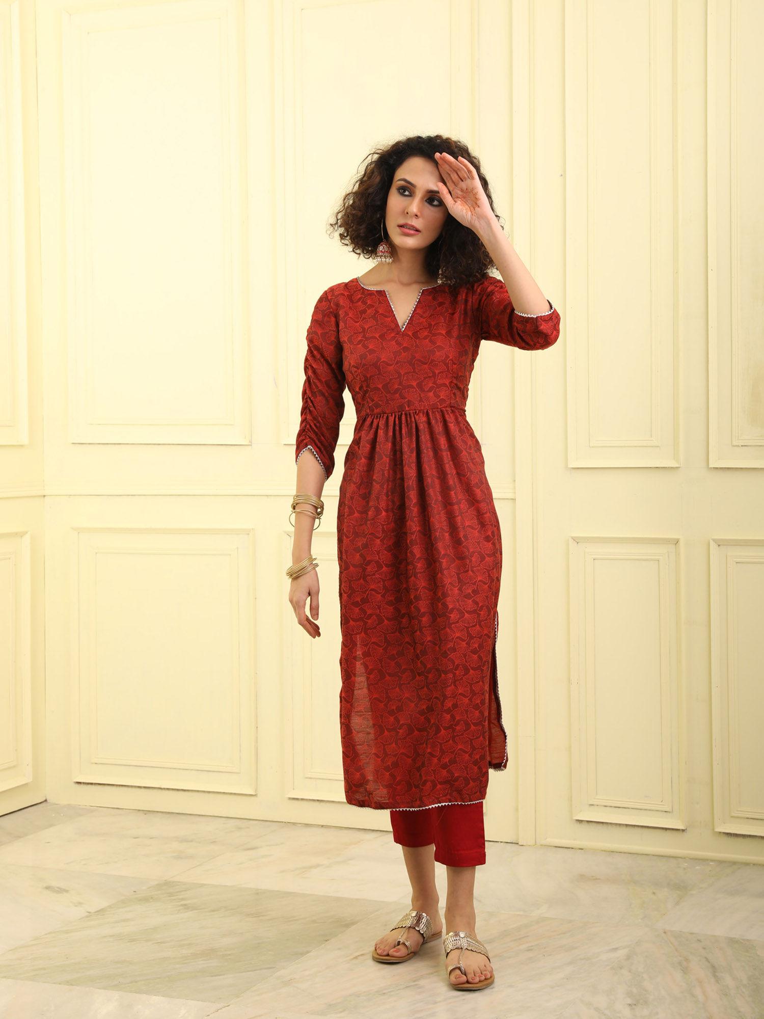 red paan printed kurta