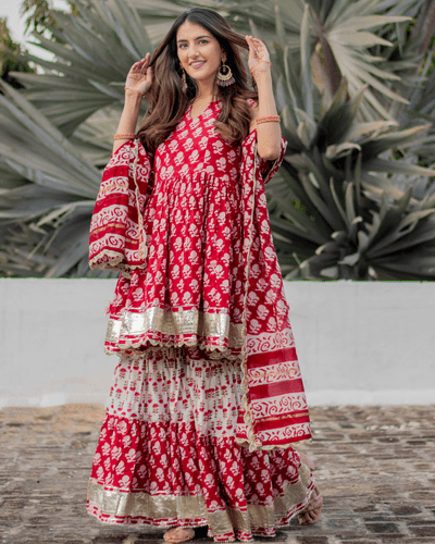 red paisley handblock sharara set