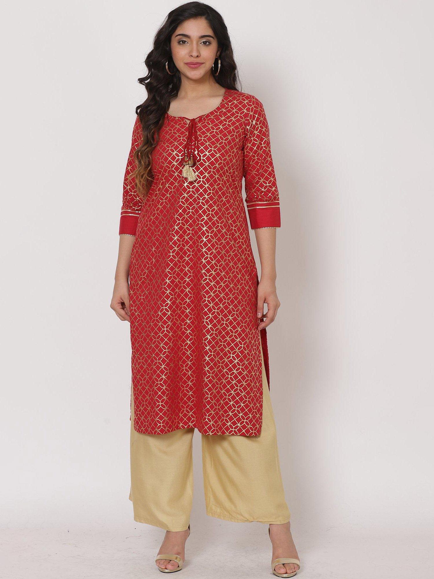 red patterned kurta