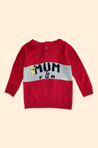red patterned winter wear full sleeves regular hood baby regular fit sweater