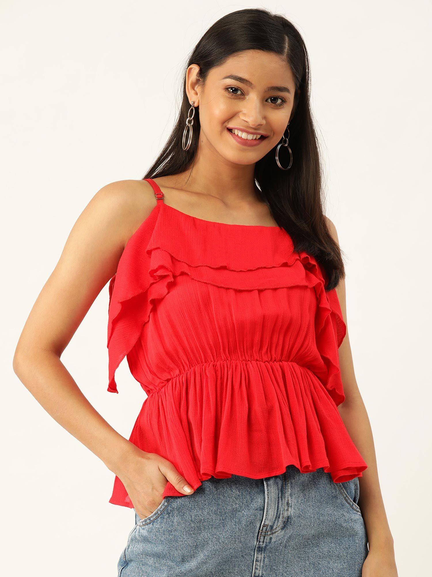 red peplum party top