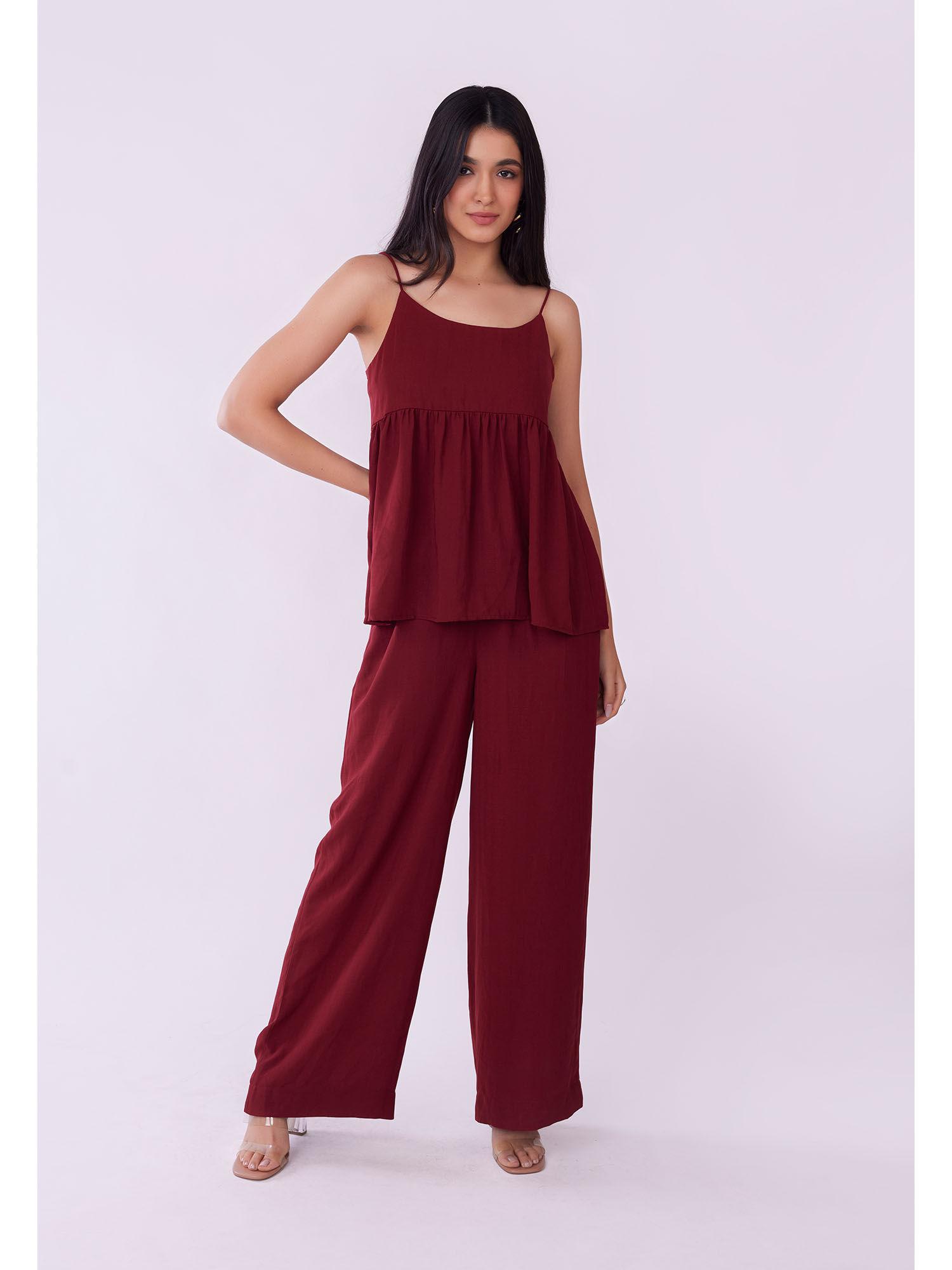 red peplum top & flare pants co-ord (set of 2)