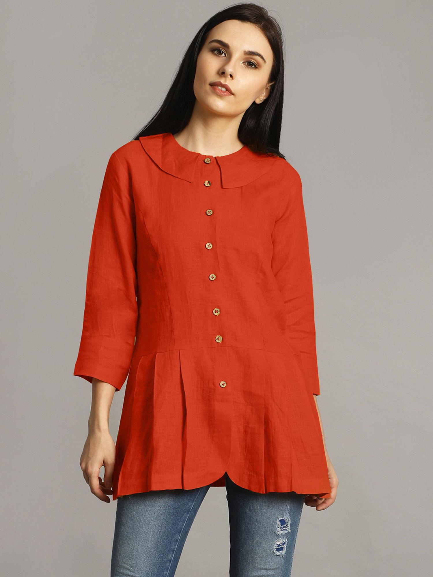 red peter pan neck tunic