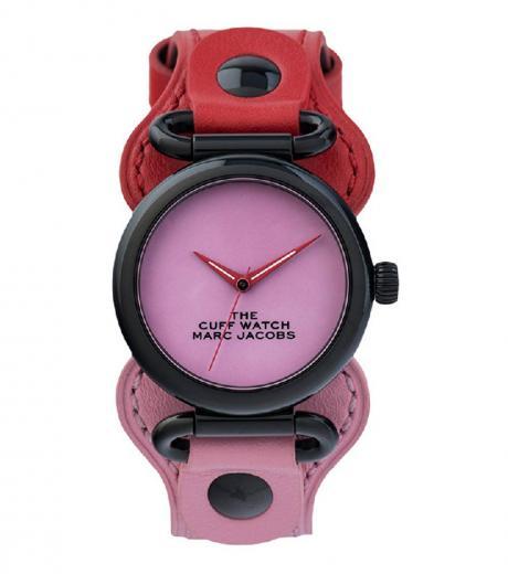 red pink cuff round dial watch
