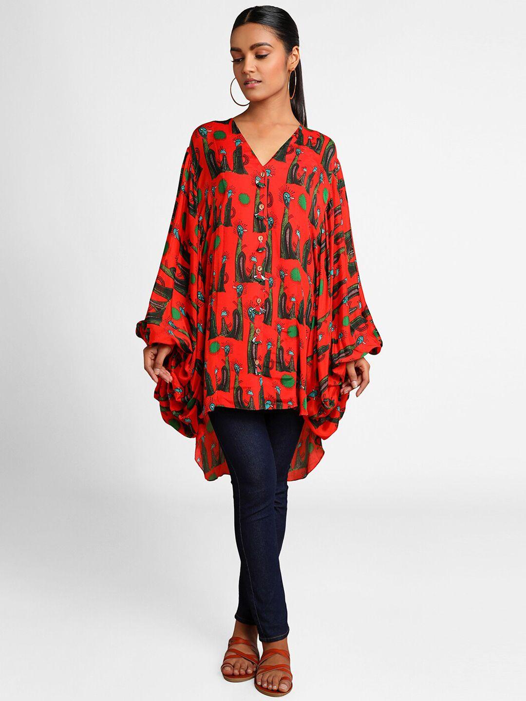 red pins women red printed tunic