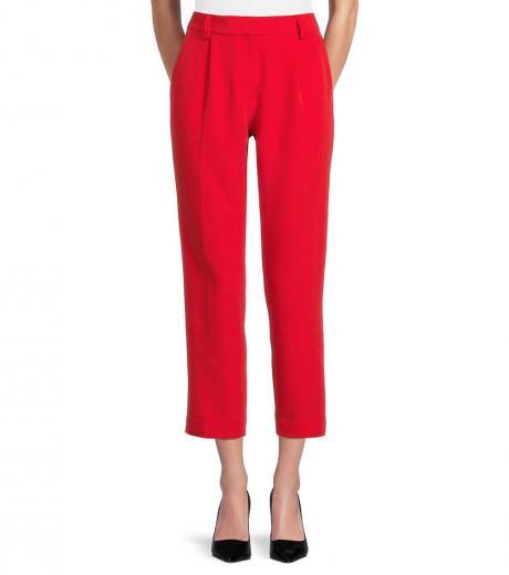 red pleated front cigarette pants