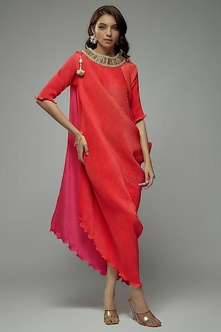 red pleated polyester tunic