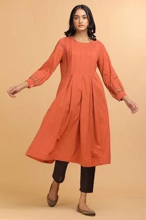 red pleated voile kurta