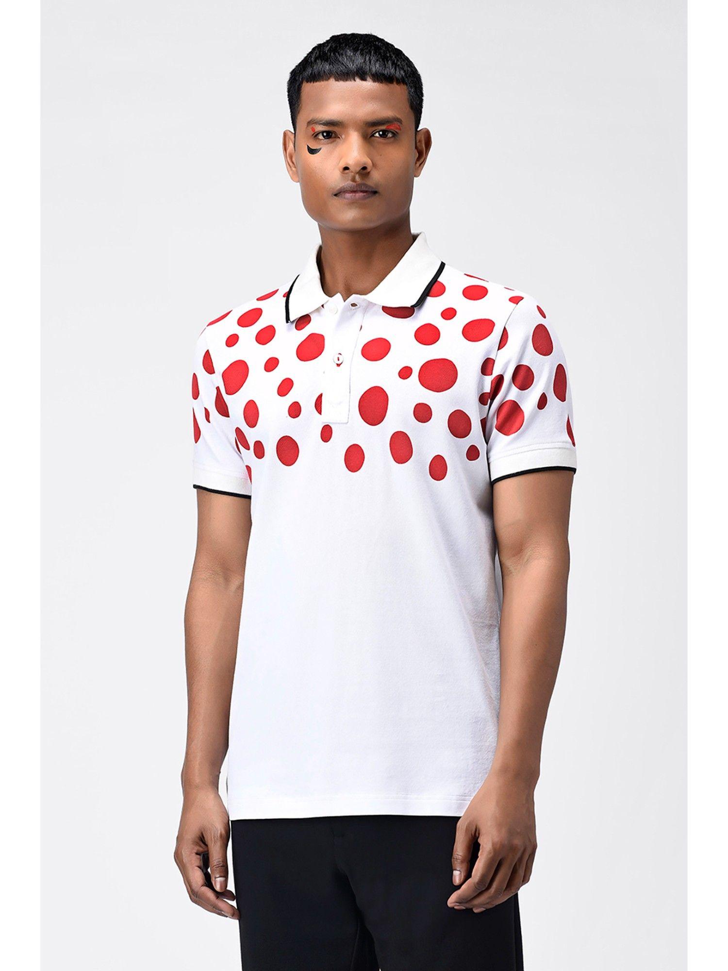 red polka dot printed mens polo t-shirt