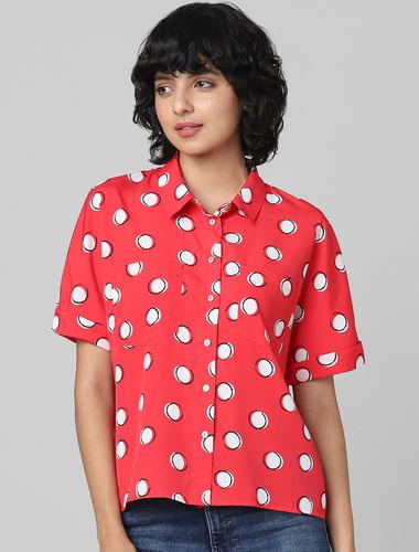 red polka dot shirt