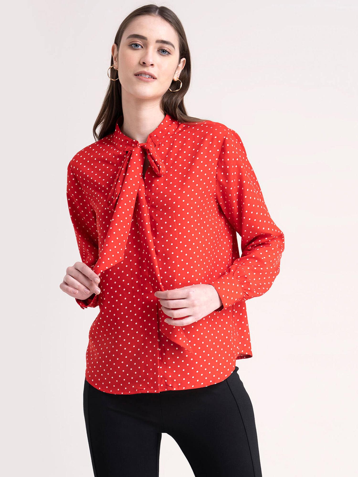 red polka dot tie up top