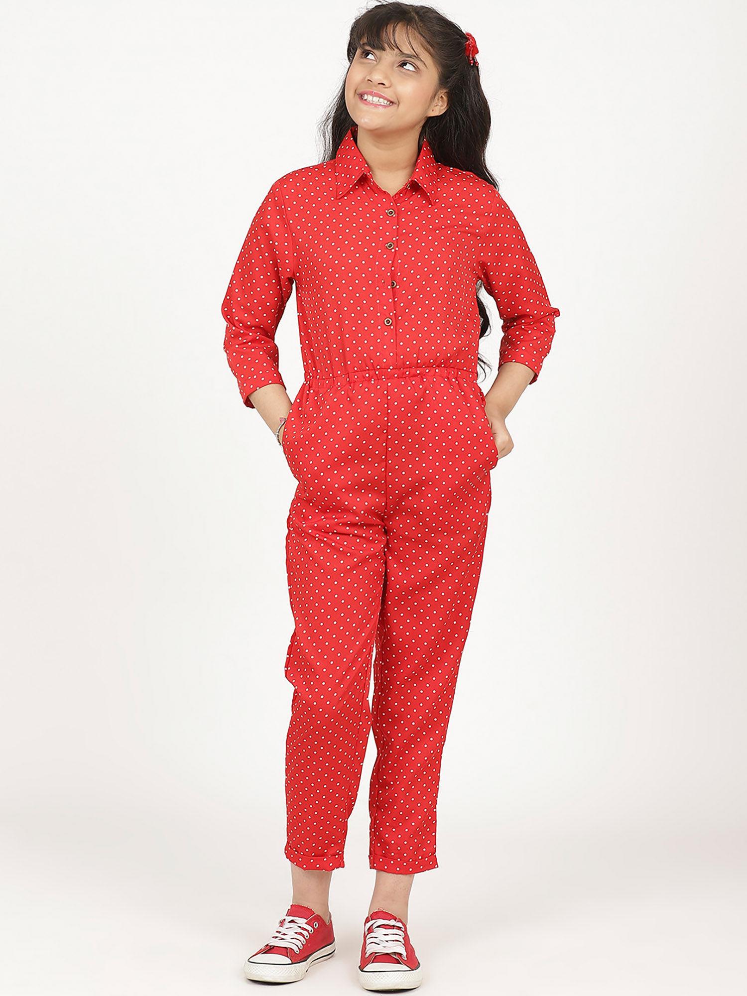 red polka dots jumpsuit