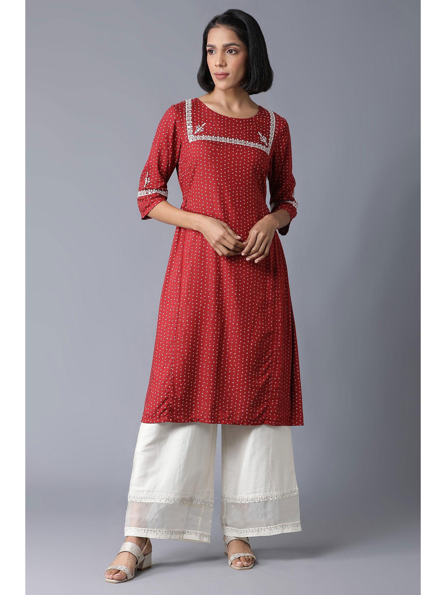 red polka dots kurta