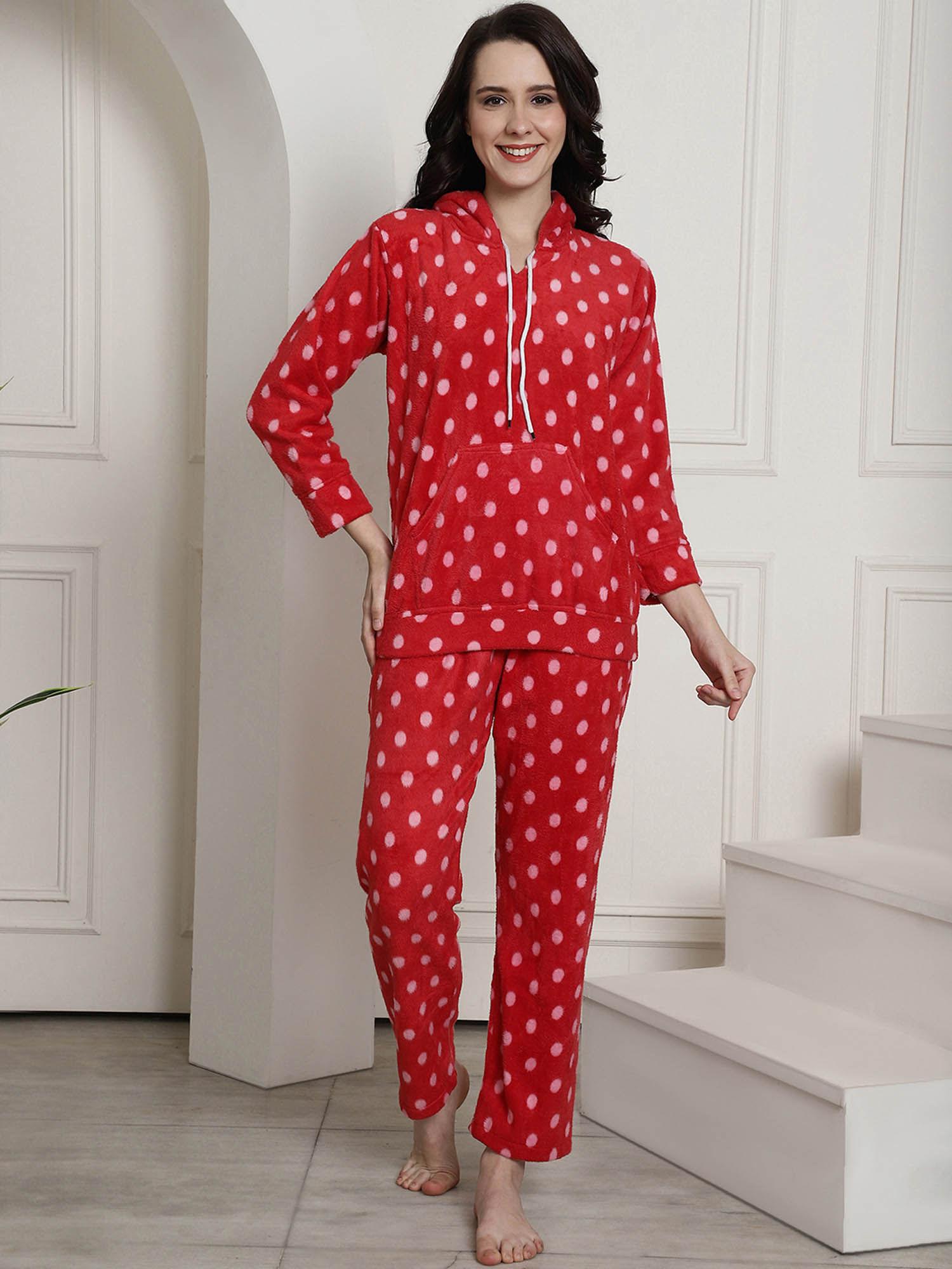 red polka dots winter night suit (set of 2)