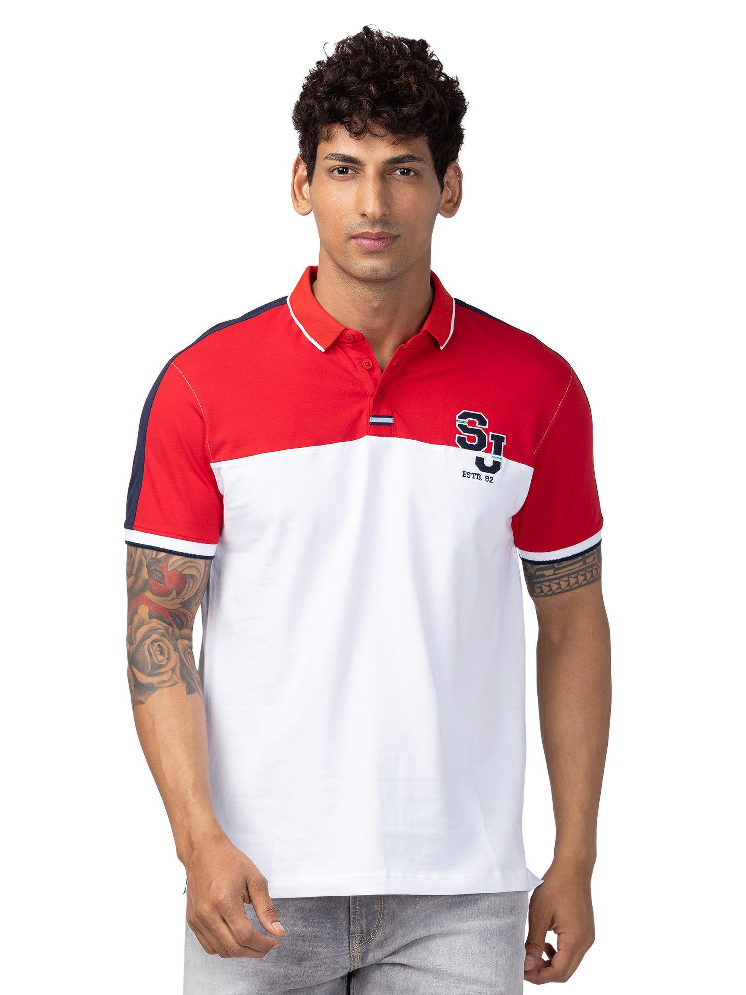 red polo collar half sleeves blended t-shirt for men