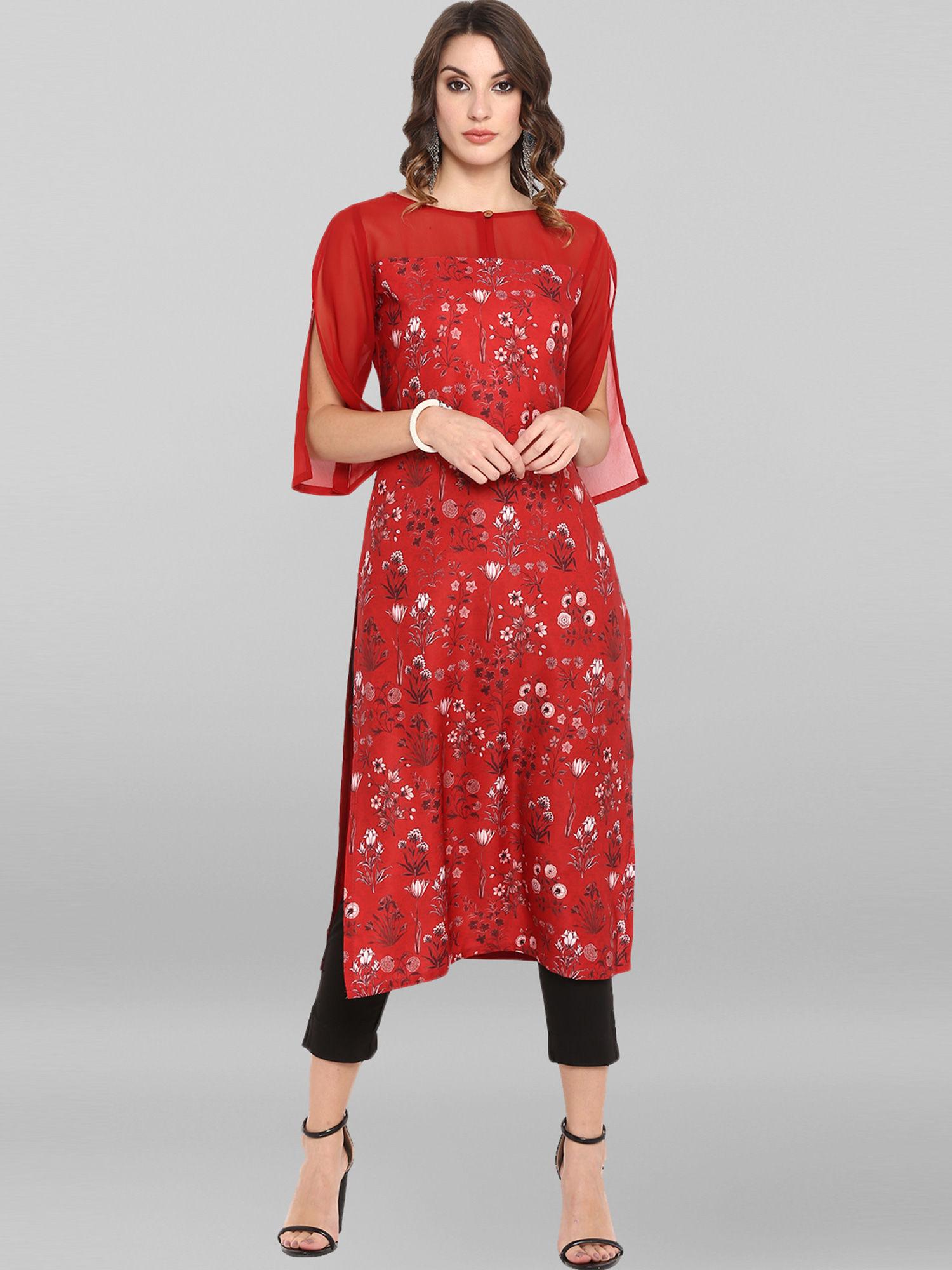 red poly crepe kurta