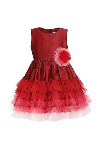 red poly dupion & tulle dress for girls