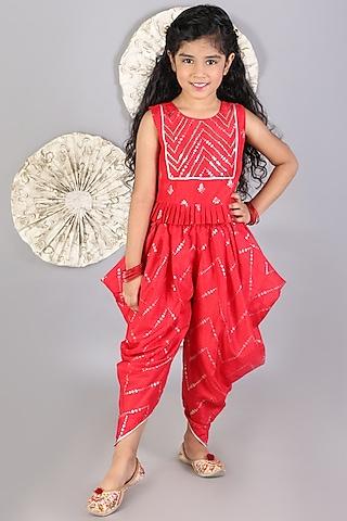 red polyester dhoti set for girls