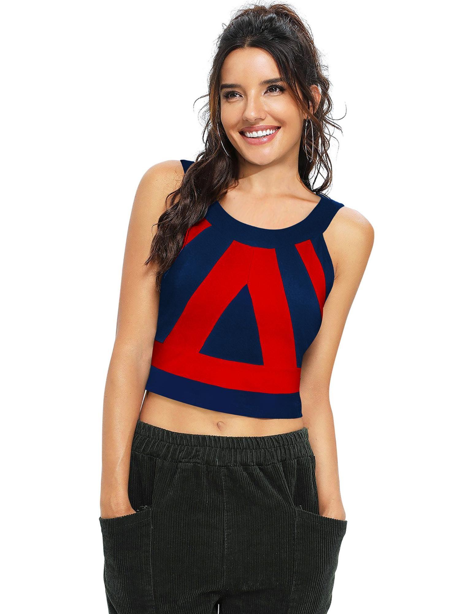 red polyester printed crop top for women