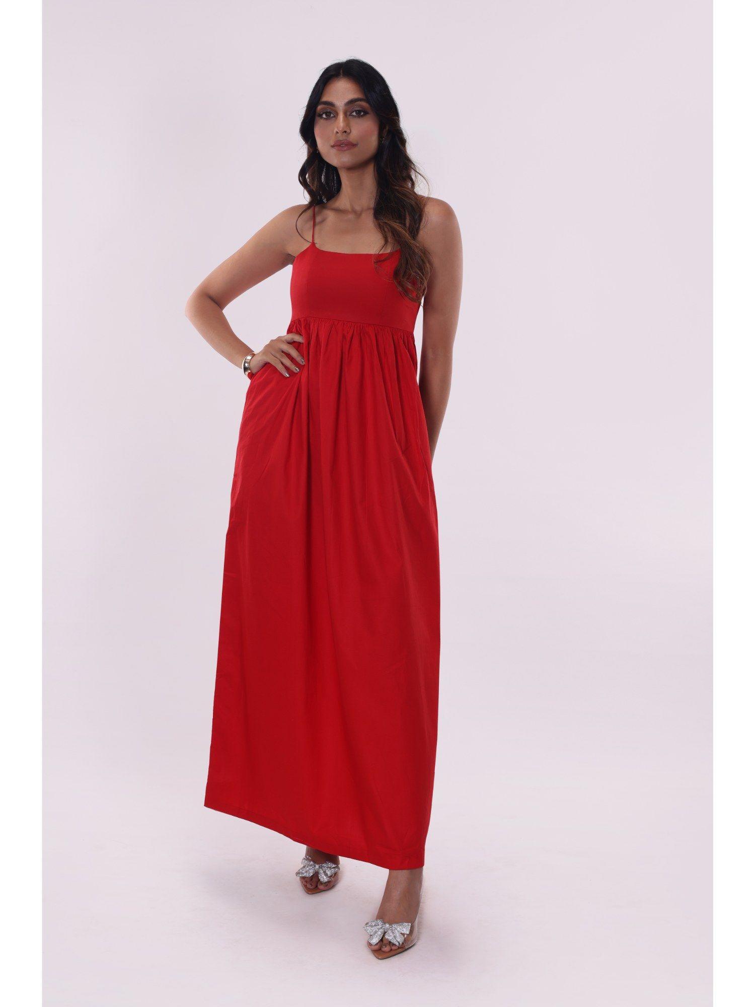 red poplin maxi dress