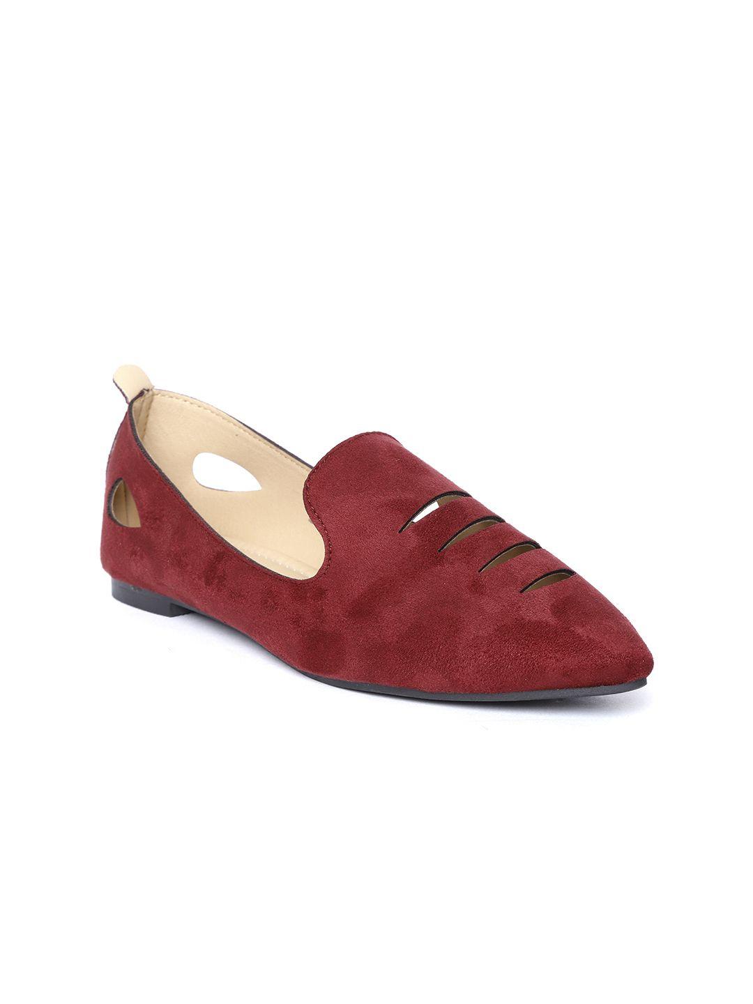 red pout women maroon laser cuts flats