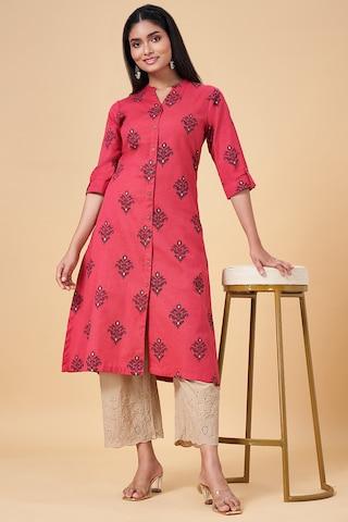 red print calf-length casual women regular fit kurtas