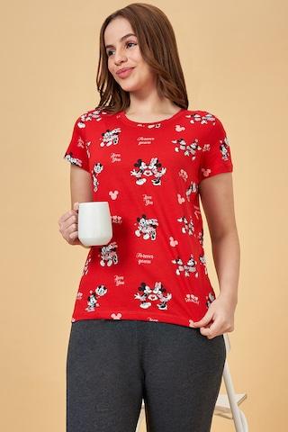 red print cotton round neck women comfort fit tops