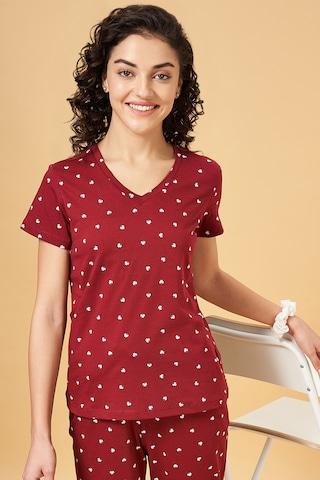 red print sleepwear women regular fit t-shirt