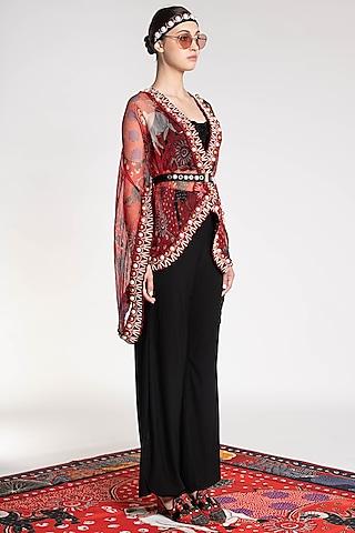 red printed & embroidered cape