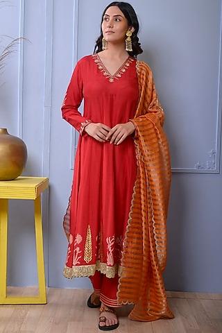 red printed anarkali set