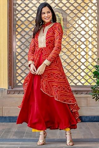 red printed anarkali set