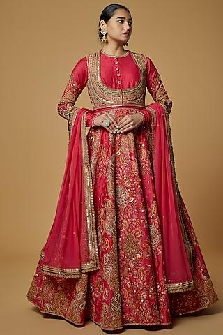 red printed anarkali set