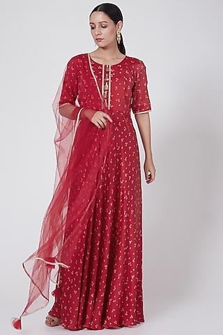 red printed anarkali set