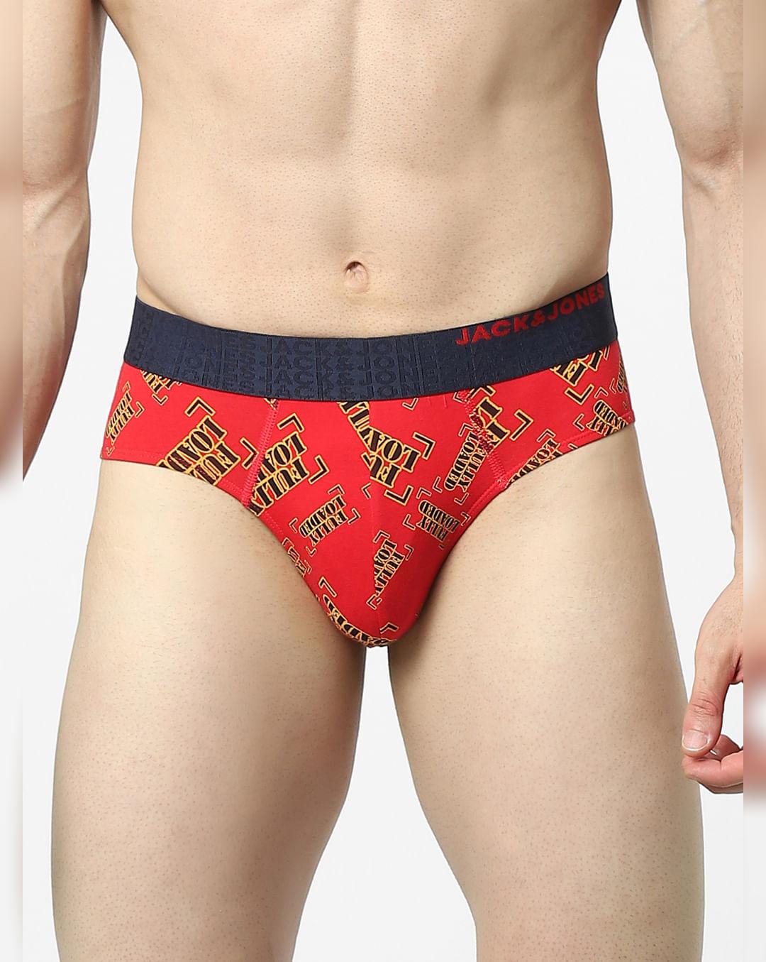 red printed briefs