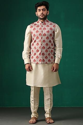 red printed bundi jacket